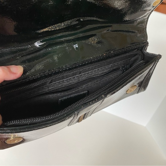 Black Patent Leather Clutch with Zipper Studded Tassel Accent Details Bag - Picture 4 of 11